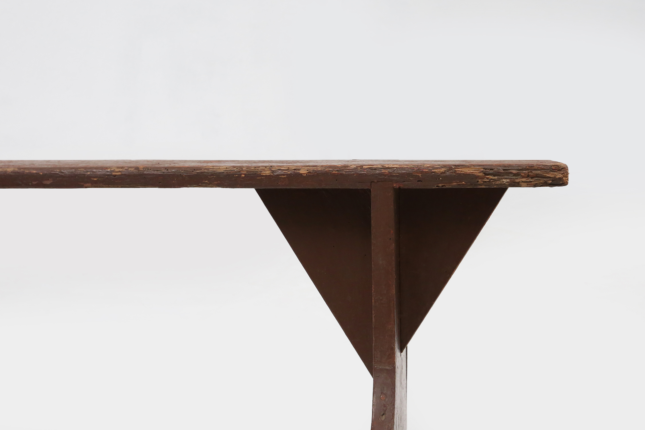 Mid-century rustic bench in brown painted wood, France ca. 1890thumbnail